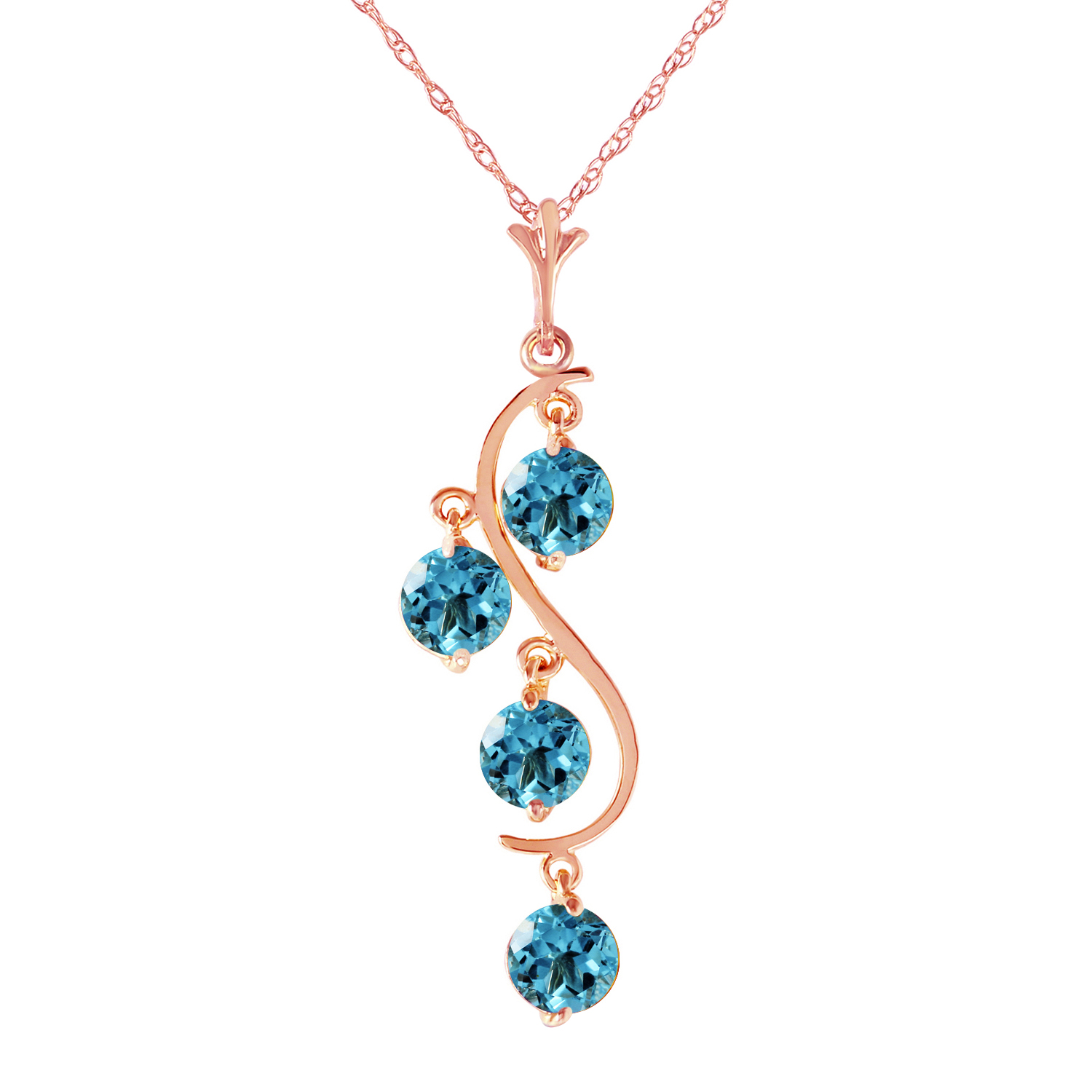 14k Solid Gold Necklace With Natural Blue Topaz Rose Gold 837$